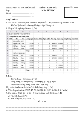 Kiểm tra 45 phút số 2 môn Tin học